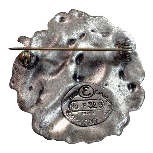 Elios 1990 Sterling over Pewter Art Deco Floral Woman Brooch Pin 2" Vtg Nouveau - Picture 2 of 6